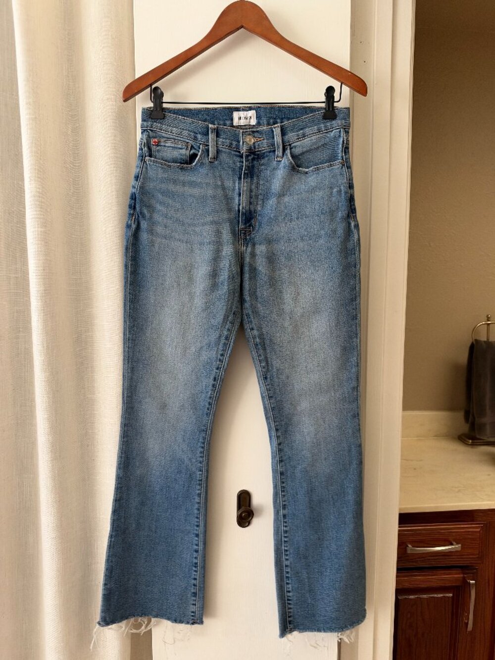 Hudson Light-Wash Raw-Hem Jeans — Size 28